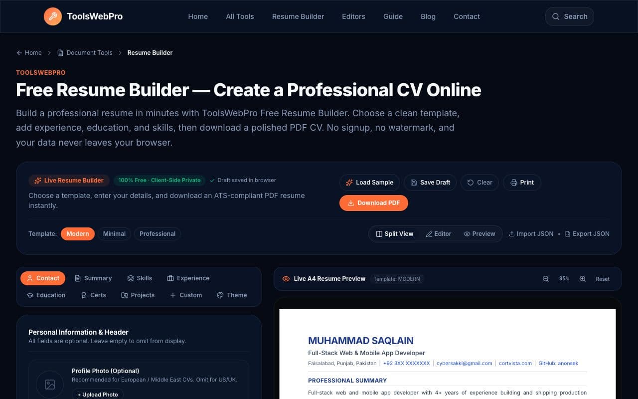 ToolsWebPro interface screenshot 3