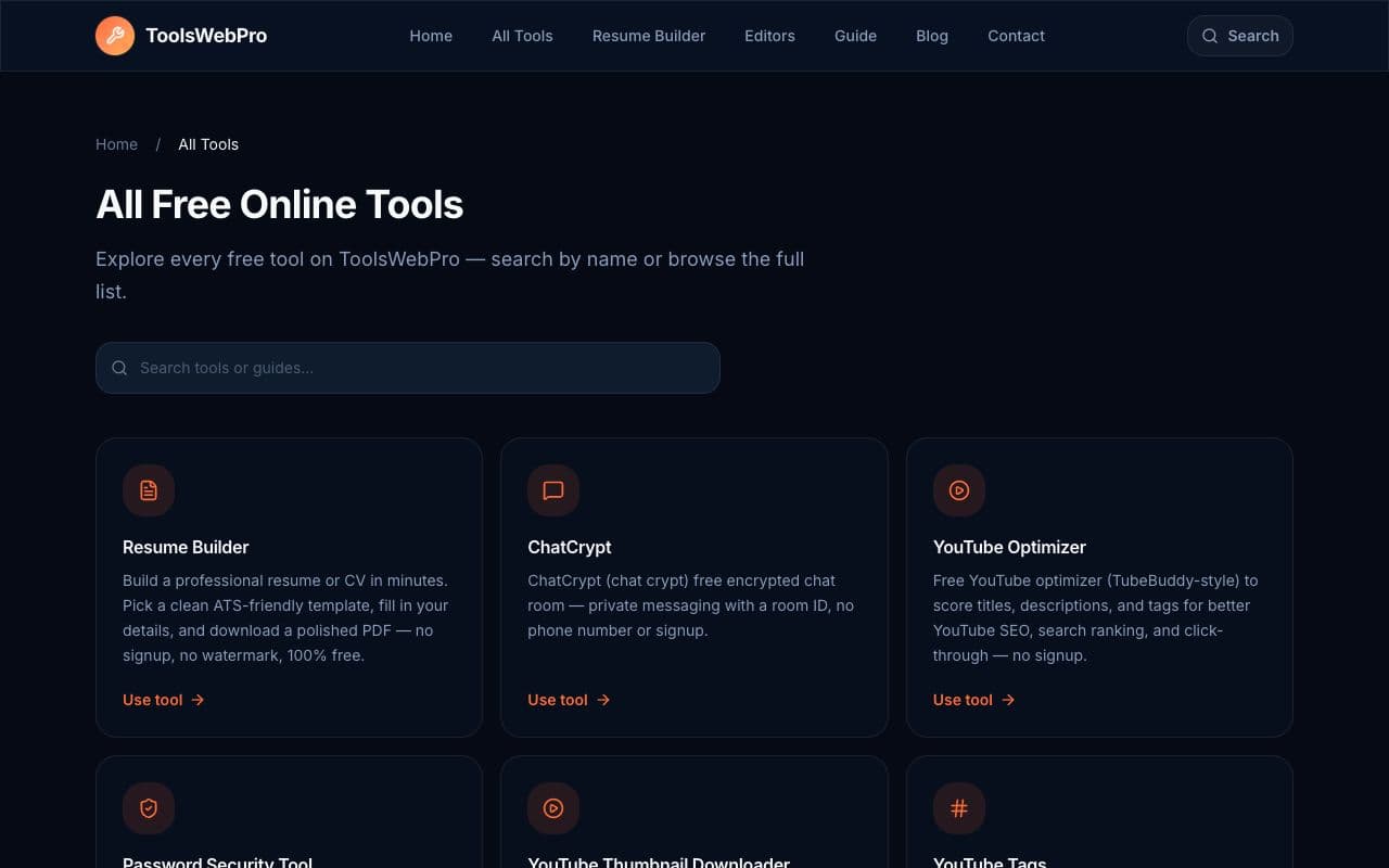 ToolsWebPro interface screenshot 2